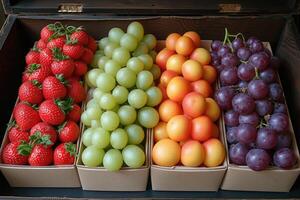 ai generato fresco frutta regalo scatola professionale pubblicità cibo fotografia foto