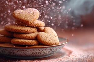 ai generato cuore cioccolato biscotti volante nel il aria professionale pubblicità cibo fotografia foto