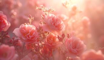 ai generato San Valentino giorno scatti fotografici con rosa e fiore amore sfondo, con vuoto spazio per testo per decorazione copertina pubblicità foto
