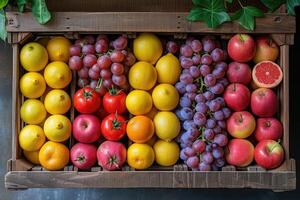ai generato fresco frutta regalo scatola professionale pubblicità cibo fotografia foto