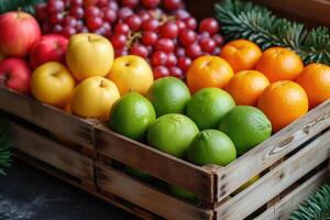 ai generato fresco frutta regalo scatola professionale pubblicità cibo fotografia foto