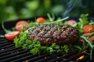 ai generato delizioso grigliato carne con verdure professionale pubblicità cibo fotografia foto