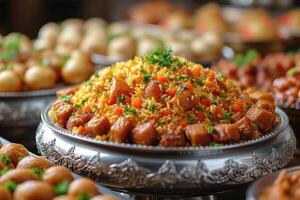 ai generato Ramadan iftar pasto idee pubblicità cibo fotografia foto