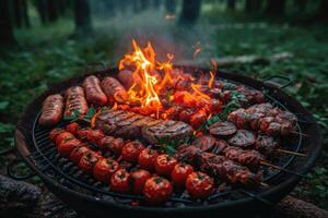 ai generato delizioso grigliato carne con verdure professionale pubblicità cibo fotografia foto