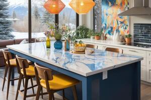 ai generato moderno cucina con controsoffitti colorato e giocoso modelli interno progettista professionale pubblicità fotografia foto