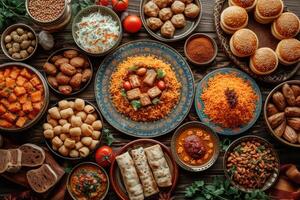 ai generato Ramadan iftar pasto idee pubblicità cibo fotografia foto