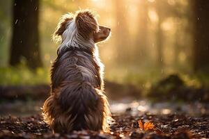 ai generato il cane si siede nel il estate pioggia nel natura. generato di artificiale intelligenza foto