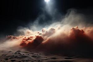 ai generato il vento colpi enorme nuvole di polvere attraverso il deserto a notte. generato di artificiale intelligenza foto