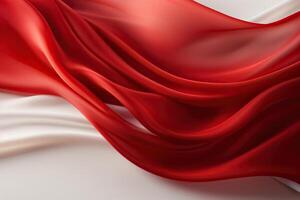 ai generato rosso e bianca seta nastri nel un elegante curva. astratto sfondo. generato di artificiale intelligenza foto
