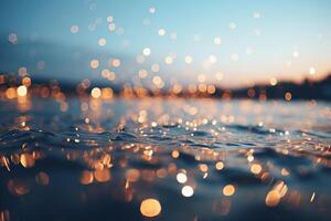 ai generato il spruzzo di mare acqua contro un' sfondo di d'oro bokeh. generato di artificiale intelligenza foto