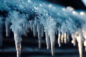 ai generato trasparente ghiaccio cristallo modelli riflettere il croccante freschezza di inverno foto