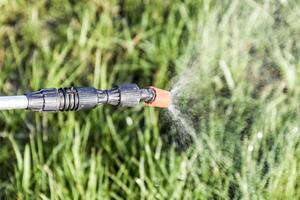 spruzzatura erbicida a partire dal il ugello di il spruzzatore Manuale foto