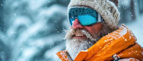ai generato neve sciare con un' Sorridi su il tuo viso. foto