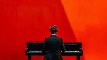 ai generato minimalista vivido pubblicità sfondo con bello pianista e copia spazio foto