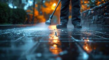 ai generato un individuale pulizia il viale con un' spray foto