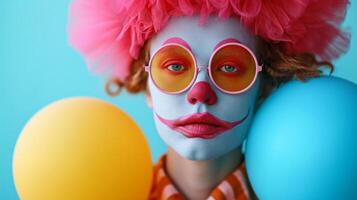 ai generato minimalista vivido pubblicità sfondo con bello clown e copia spazio foto