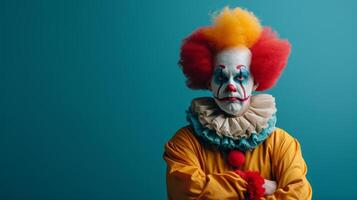 ai generato minimalista vivido pubblicità sfondo con bello clown e copia spazio foto