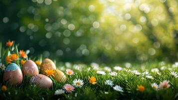 ai generato primavera giardino festa Pasqua sfondo con copia spazio foto
