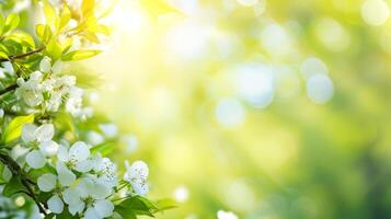 ai generato primavera naturale spuntino con fiori, sole bruciato e copia spazio foto