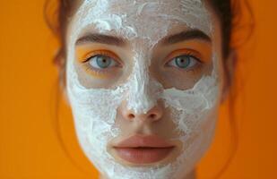 ai generato ragazza l'applicazione idratante crema su viso trucco foto