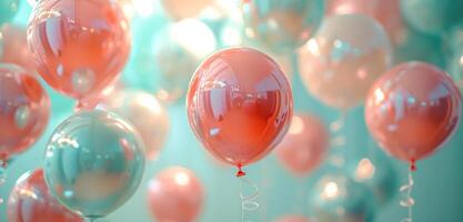 ai generato bellissimo rosa e blu palloncini galleggiante su un' sfondo foto