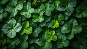 ai generato luminosa bellissimo sfondo tutti pieno con verde trifoglio le foglie foto