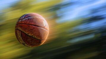 ai generato un' sfocato pallavolo nel volo contro un isolato sfondo foto