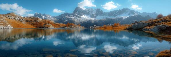 ai generato bellissimo foto di un' montagna lago backgroud per sfondo