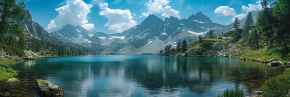 ai generato bellissimo foto di un' montagna lago backgroud per sfondo