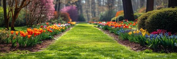 ai generato bellissimo foto di un' primavera giardino per sfondo