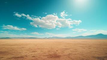 ai generato un' sterile deserto paesaggio sotto un' vasto, vuoto cielo. foto