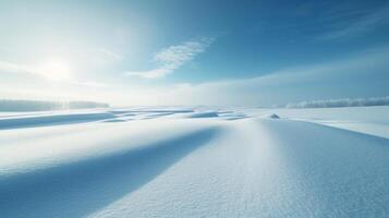 ai generato un' sereno, nevoso paesaggio con incontaminato bianca distese, esemplificativo minimalista purezza nel inverno. foto