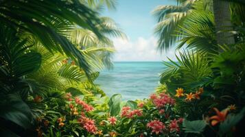 ai generato esotico flora Linee il costa, la creazione di un' lussureggiante, tropicale Paradiso foto