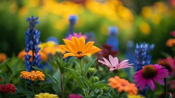 ai generato in mezzo un' giardino di vivace colori, sua risata riempimenti il aria, un' celebrazione di il stagione foto