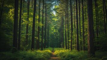 ai generato in mezzo un' foresta di torreggiante alberi, esso sta alto, un' silenzioso osservatore di della natura meraviglie foto