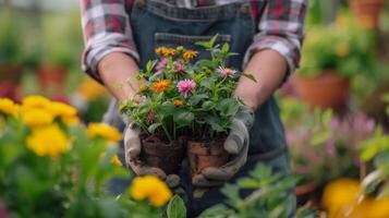 ai generato nel il del giardiniere mani, caos trasforma in ordinato bellezza foto