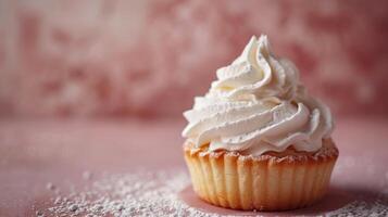 ai generato pulito e sottostimato foto evocando un' senso di beatitudine con un' frustato ricoperto di crema Pasticcino