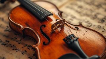 ai generato minimalista rappresentazione di un' violino e sparpagliato musicale Appunti foto