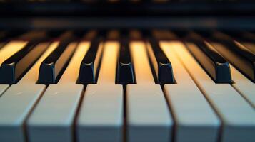 ai generato sereno fotografia di pianoforte chiavi, evocando un' senso di pace e musicale armonia foto