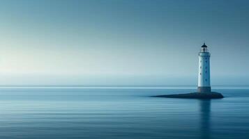 ai generato minimalista catturare di un' faro in piedi alto contro il tranquillo mare fondale foto