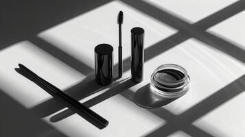 ai generato elegante e elegante composizione con minimalista decorativo cosmetici, in mostra moderno bellezza estetica foto