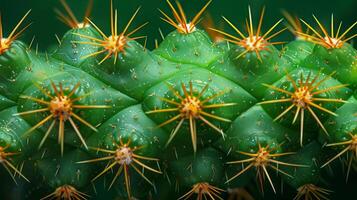 ai generato un' macro fotografia di un' quello dei cactus coperto di spine superficie, evidenziazione suo unico struttura e adattamenti per acqua ritenzione foto