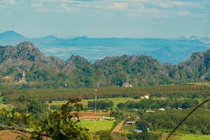 il sbalorditivo Visualizza nel foresta parco a partire dal un' turisti punto di vista come essi partire giù un' collina con sfondo di blu cielo, foresta pluviale, Tailandia. uccelli occhio Visualizza. aereo Visualizza. foto