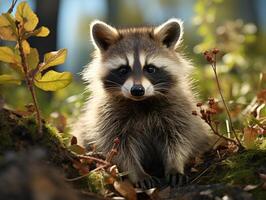 ritratto di un' procione nel il autunno foresta. foto