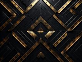 ai generato buio nero mosaico sfondo con d'oro Linee arte deco lusso stile struttura foto