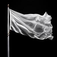 ai generato bianca bandiera agitando su nero sfondo. foto