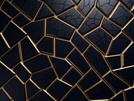 ai generato buio nero mosaico sfondo con d'oro Linee arte deco lusso stile struttura foto
