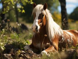 ai generato ritratto di un' cavallo nel il foresta. foto