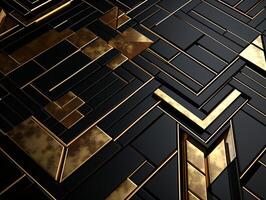 ai generato buio nero mosaico sfondo con d'oro Linee arte deco lusso stile struttura foto