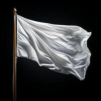 ai generato bianca bandiera agitando su nero sfondo. foto